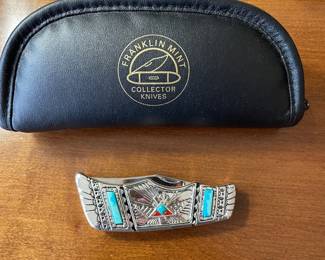 Franklin Mint Collector Pocket Knife with Turquoise Eagle Design