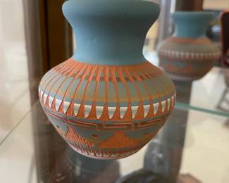 Navajo Etched Pottery Vase - Signed M.G.
