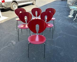 Set of Six Jesus Gasca Red Chairs by Globus