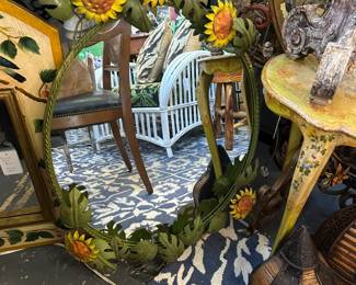 Vintage Oval Mirror with Tole Sunflower Frame