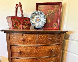 Antique Tiger Oak 6 Drawer Chest/Highboy Dresser