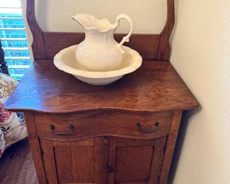 Antique, Oak Wash Stand with Towel Bar