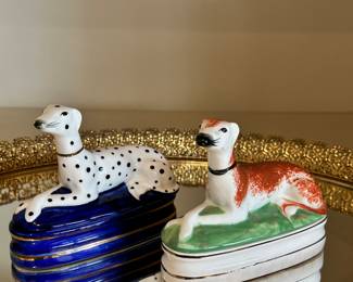 Vintage Fitz & Floyd Dalmatian & Greyhound Whippet Dog Trinket Box
