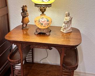 Antique Fancy Victorian Oak Lamp Table