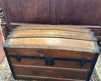 Late 1800's Steamer Trunk with Oak Slats and Dome Top