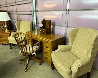 Maple Student Desk, 2 Wing Back Chair by Best Chair Company, Office Desk