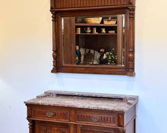 Antique, Marble Topped Cabinet with Great Mirror