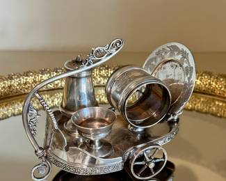 Victorian Chariot Salt Cellar, Plated Condiment Set