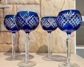 Bohemian, Cobalt Blue, Cut-To-Clear Stemware