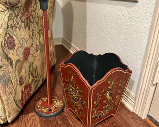 Toilet Paper Holder and Waste Basket Painted in Traditional Folk Art from Hindeloopen, Netherlands