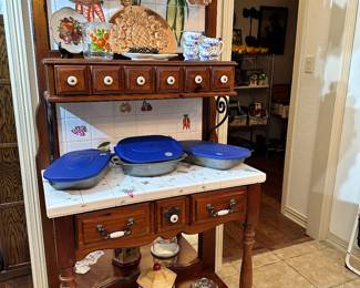Tiled Bakers Rack with Copper Molds