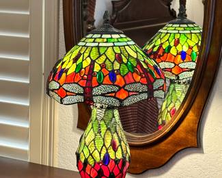 Authentic, Dale Tiffany Lamp, with Dragonfly Motif with Vibrant Colors