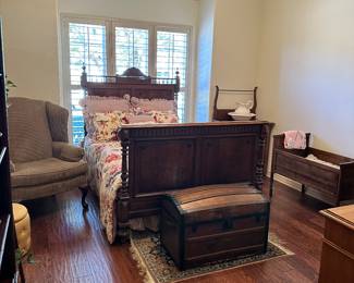 Double, Oak "Brenton" Carved Antique Bed