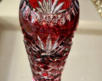 Bohemian, Ruby Red, Cut-To-Clear Bud Vase