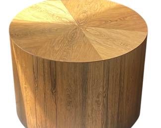 Vintage oak drum side table. Circa 1970s.