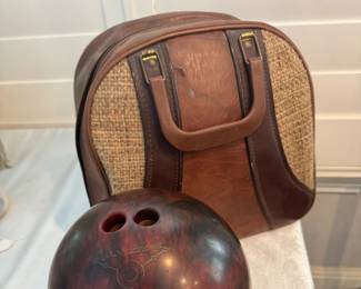 Vintage Bowling Ball and Bag