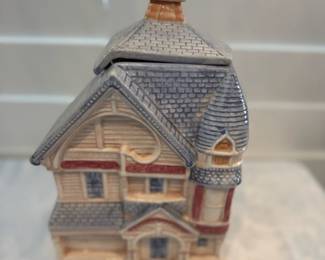 Victorian Pink Blue House Treasure Craft Cookie Jar