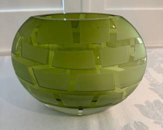 Art Glass Modern Green Frosted 'Brick' Skinny Vase