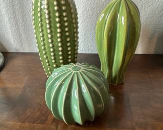 Set of 3 Green Cactus Tabletop Decor