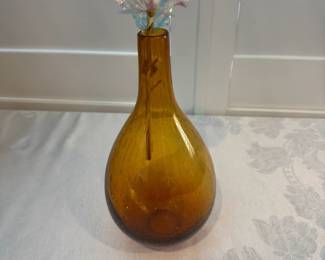 Glass Amber Bubbled Glass Vase