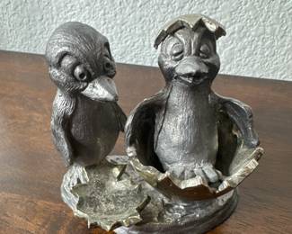 Heavy Small Pewter Hatching Birds