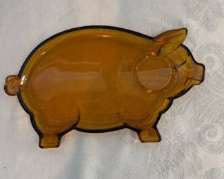 Amber Pig Plate Missing Cup