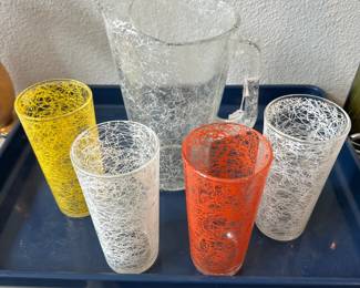 Vintage Squiggle Pitcher and Glassware