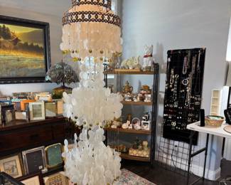 Beautiful Capiz Shell Wall Hanging 60" Tall No Lights (Display is hanging from a larger modern light fixture)