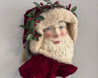 Ceramic and Fabric St Nick with Glasses Wall Hanging