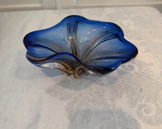 Art Glass Ombre Blue Amber Dish