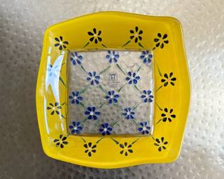 Glass Blue on Yellow Dish Tray Plate