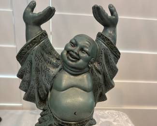  Green Resin Happy Laughing Buddha Hands Up