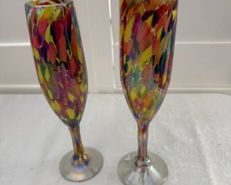 Mouth Blown Confetti Champagne Glasses Not exact size