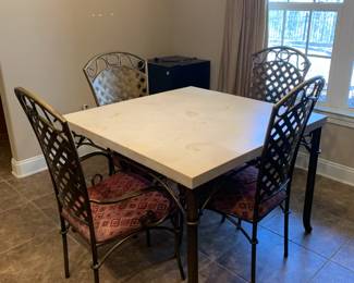 #55	Stone top, metal base square table with 4 chairs 42x42x30, heavy, you move	 $275.00 
