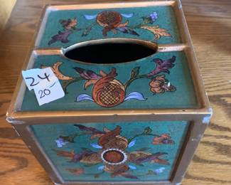 #24	painted glass tissue box, as is - missing bottom slide	 $20.00 
