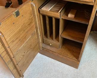 #3	roll top computer desk Oak as is base 4 Piece 54x28x54	 $175.00 
