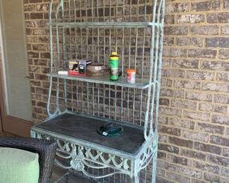 #103	iron bakers rack with stone and glass shelves, 36x16x76	 $175.00 
