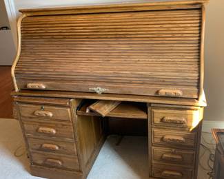 #3	roll top computer desk Oak as is base 4 Piece 54x28x54	 $175.00 
