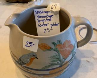 #69	vintage stoneware painted water pitcher	 $25.00 
