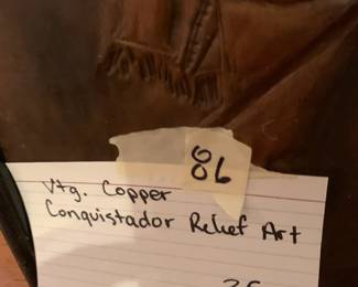 #86	vintage copper Conquistador Relief art	 $35.00 
