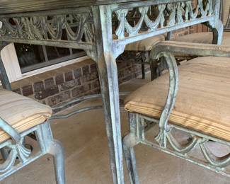 #102	glass top metal base dining table with 4 chairs 43x43x29	 $175.00 
