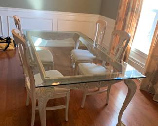 #1	glass top wood pickle base table with ball and claw feet 4 chairs 72x42x29	 $175.00 
