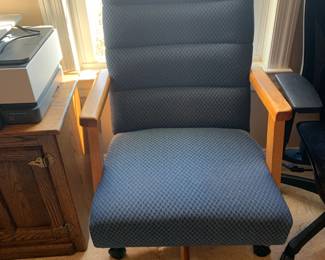 #5	blue desk chair with wood trim	 $35.00 
