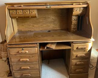 #3	roll top computer desk Oak as is base 4 Piece 54x28x54	 $175.00 
