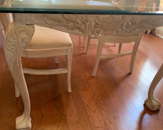 #1	glass top wood pickle base table with ball and claw feet 4 chairs 72x42x29	 $175.00 
