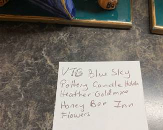 #60	vintage Blue Sky Pottery candle holder, Honey Bee Fresh Flowers	 $25.00 
