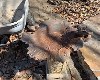 #106	metal birdbath with concrete base, 21 round x 18 tall	 $30.00 

