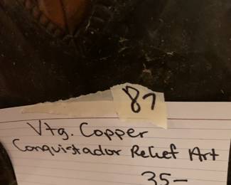 #87	vintage copper Conquistador Relief art	 $35.00 
