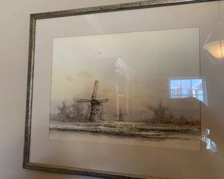 #26	windmill pen and ink watercolor 20x16	 $75.00 
