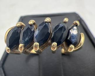 10K Gold Ring with Five Blue Marquise Cut Gemstones
